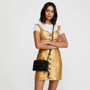 Free People Goldie Yellow Gold Leather Button Down Mini Dress - NWT!